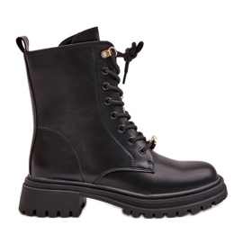 Ženske radničke čizme od eko kože s iglama crne Rianael crna