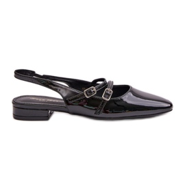 Lakirane kožne balerinke s remenčićima na niske pete, crne bialettia crna