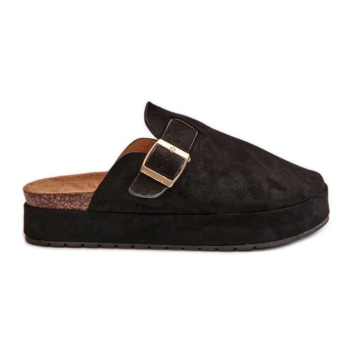 Ženske klompe s platformom i zlatnom kopčom, crna Terilaina crno