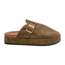 Ženske japanke s platformom i zlatnom kopčom, tamnozelena Terilaina