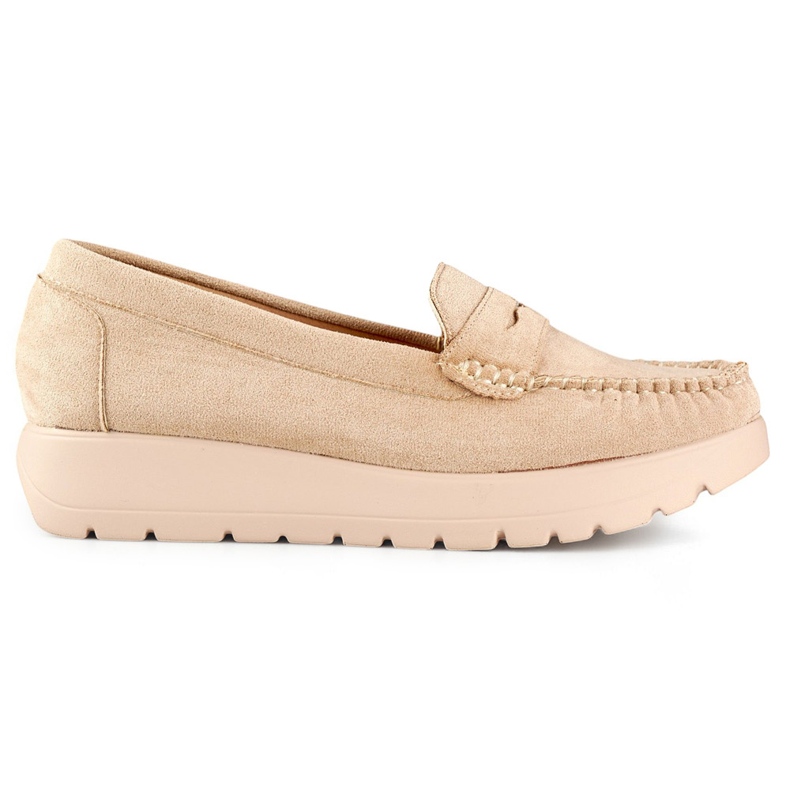 Udobne ženske mokasine bež boje sa debelim potplatom i kožnim uloškom