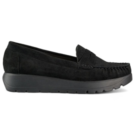 Udobne crne ženske mokasine sa debelim đonom i kožnim uloškom crna