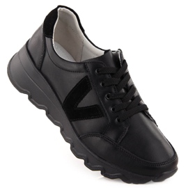 Ženske crne kožne wedge tenisice Vinceza 7918 crna