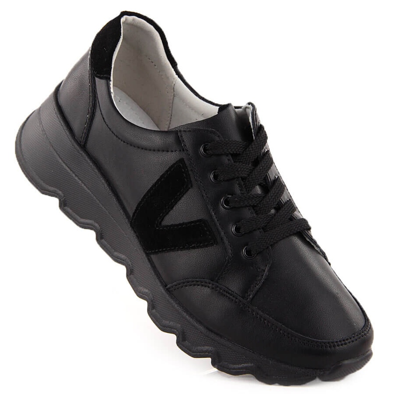Ženske crne kožne wedge tenisice Vinceza 7918 crno
