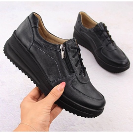 Ženske udobne crne kožne cipele Helios 419 crno