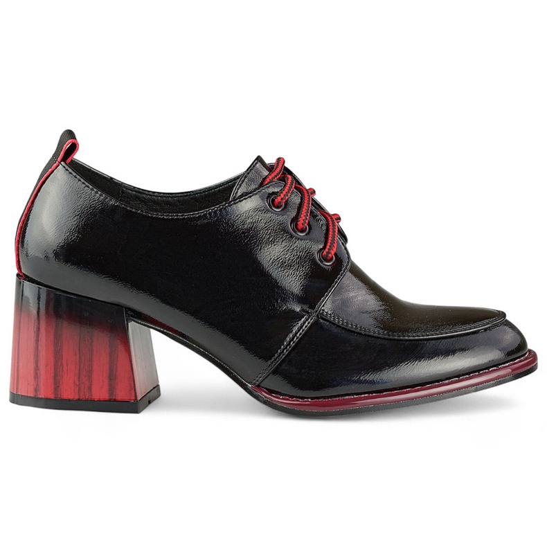 Lakirane crne gležnjače na crvenu petu, elegantne ženske cipele crno