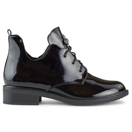 Lakirane crne gležnjače na vezanje s ravnim potplatom crna