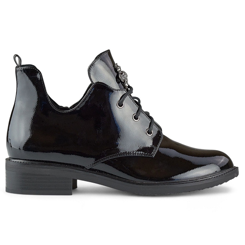 Lakirane crne gležnjače na vezanje s ravnim potplatom crno