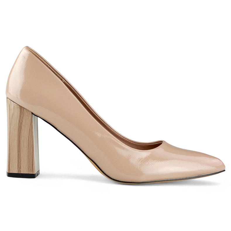 Lakirane bež cipele na visoku petu s kožnim uloškom