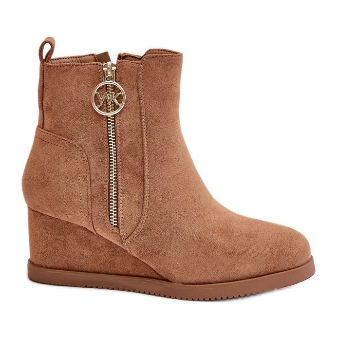 Izolirane čizme na klin s ukrasnim patentnim zatvaračem, Eco Suede Camel Leretha smeđa