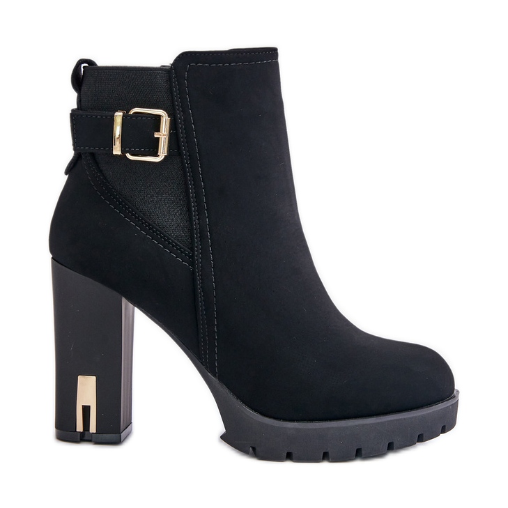 Ženske čizme sa zlatnom kopčom na visoku petu, izolirane crne Erilanes crno