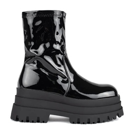 Lakirane crne gležnjače na visoku platformu crna