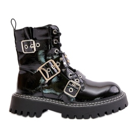 Patentirane radničke čizme s kopčama crne serizije crno