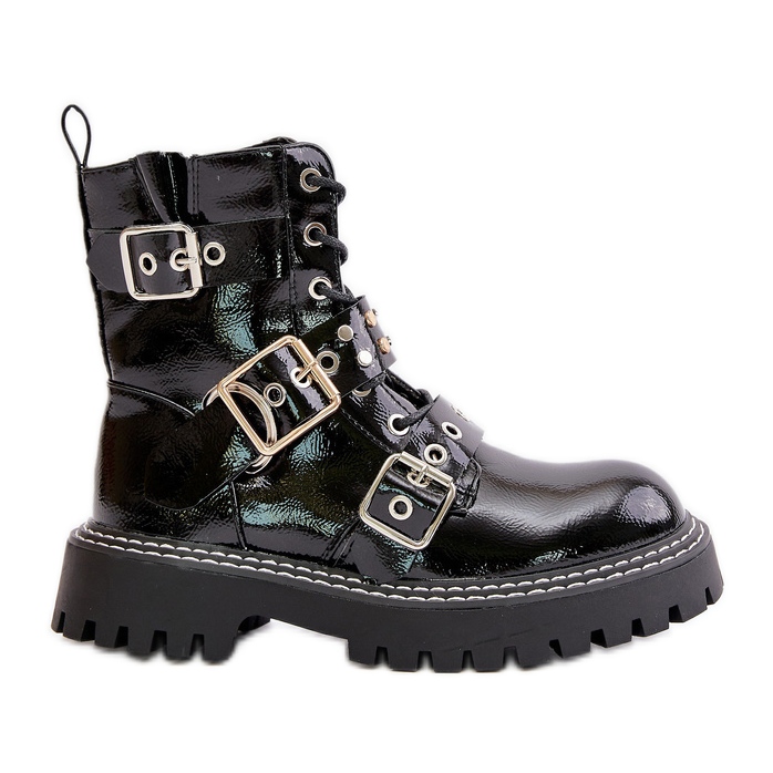 Patentirane radničke čizme s kopčama crne serizije crno