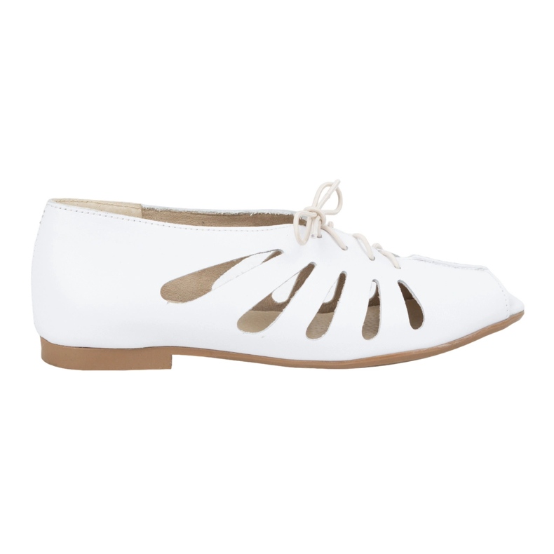 Exquisite Ženske kožne ažur balerinke 1444EX Bijele bijela