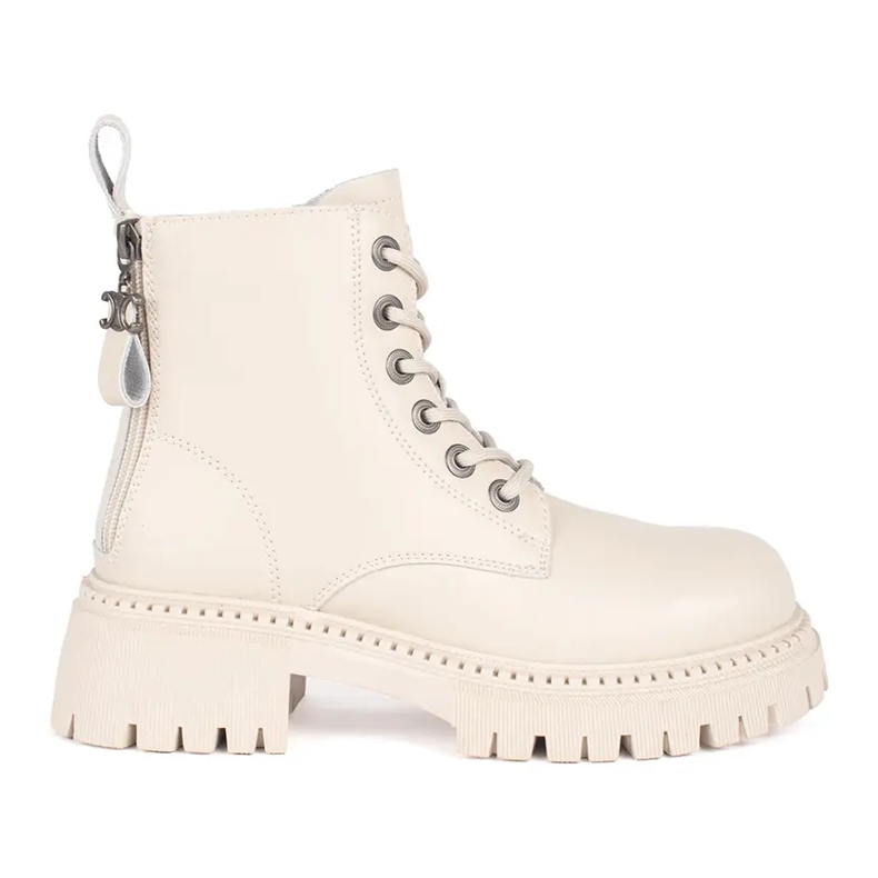 Ženske bež kožne gležnjače na vezanje