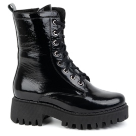 Olivier Ženske kožne čizme, izolirane, 401BB, crno lakirane crna