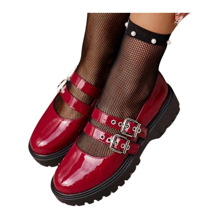 Ženske cipele s remenima Lakirane bordo Terione crvena