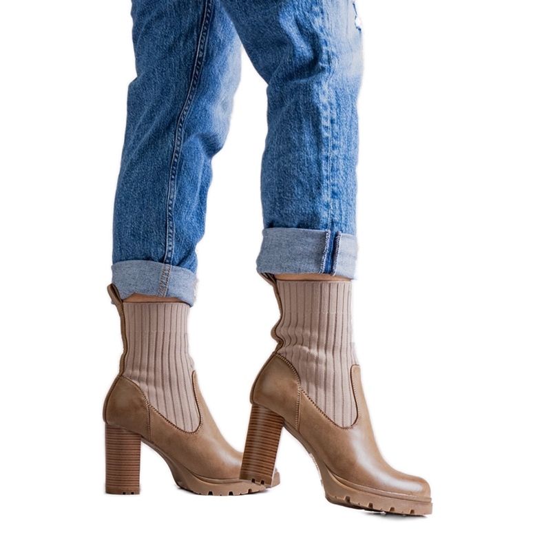 Tamno bež gležnjače od Asera eko kože