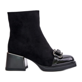 S.Barski Elegantne ženske čizme na visoku petu s ukrasima, crne MR880-127 crna