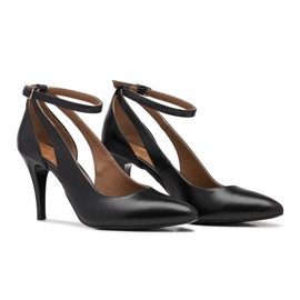 BUTDAM Livia plesne štikle s crnim remenom oko gležnja crna