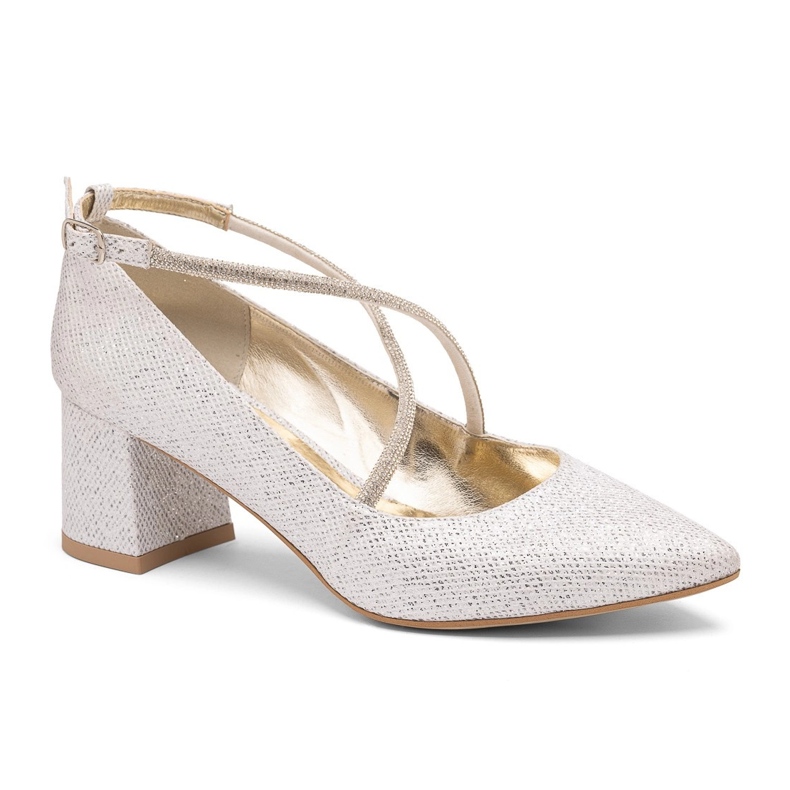 Srebrna niska pumpa s ukrasnim poprečnim naramenicama BUTDAM srebro