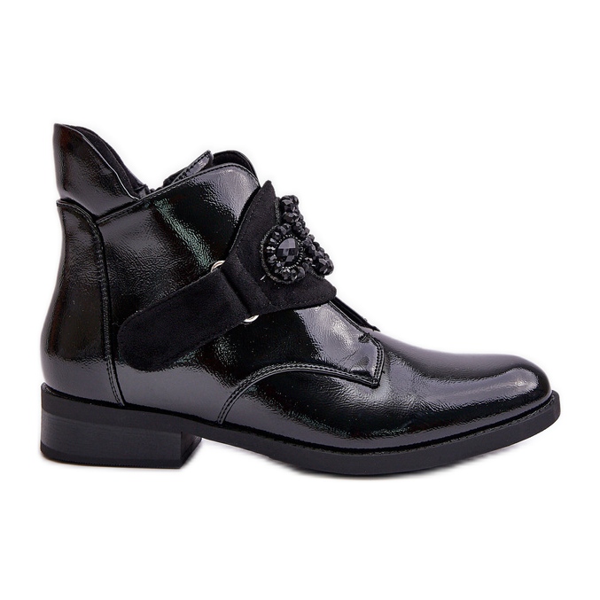 Lakirane ženske čizme s ukrasom, izolirane S.Barski HY42-021 crne crno