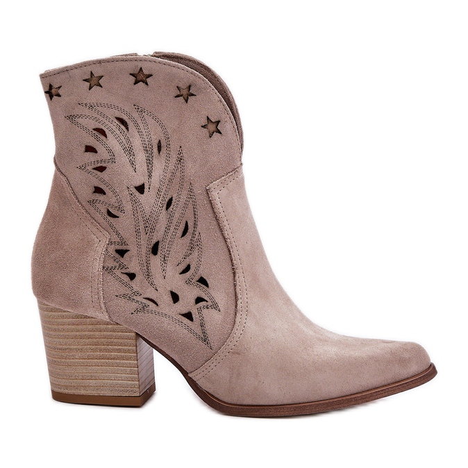 Ažurirane kaubojske čizme od brušene kože na visoku petu Lewski 3613 Cappucino bež