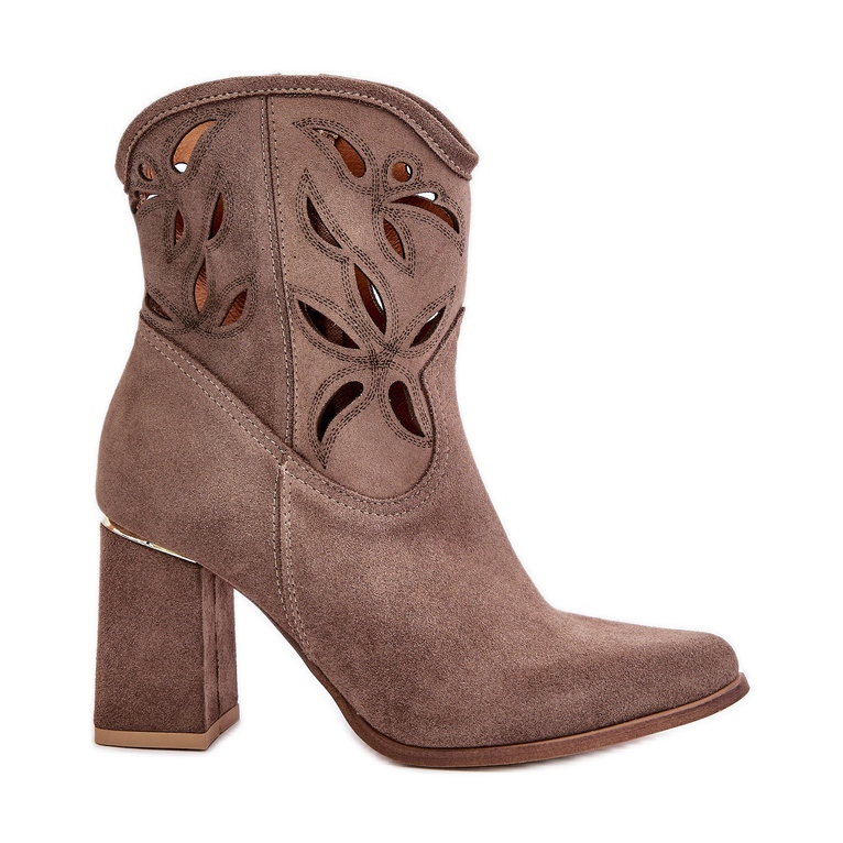 Ažur gležnjače od brušene kože Lewski 3629 Tamno bež