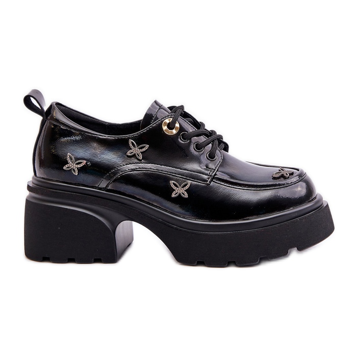 Lakirane ženske cipele s ukrasima od prirodne kože Artiker 55C0419 crne crno