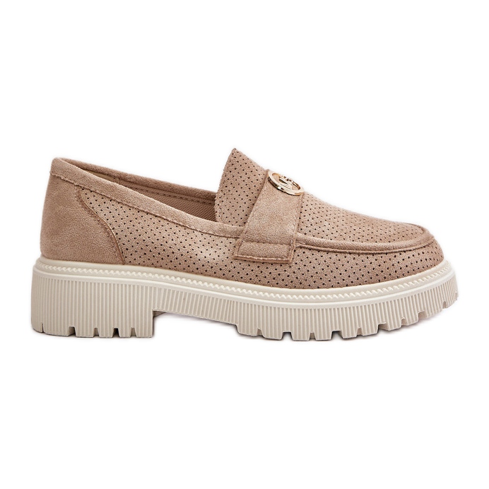 Ženske brogues mokasine sa zlatnim detaljima Kaki Arilva bež