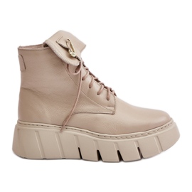 Zazoo 60511 Ženske kožne čizme na toplu bež platformu