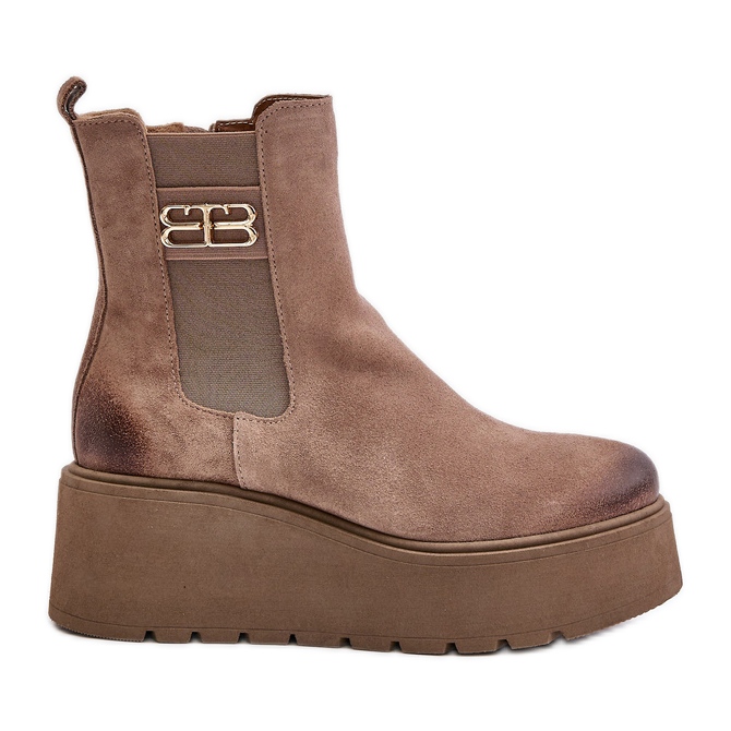 Zazoo 60498 Ženske gležnjače od brušene kože Chelsea čizme na platformu i tanke bež boje