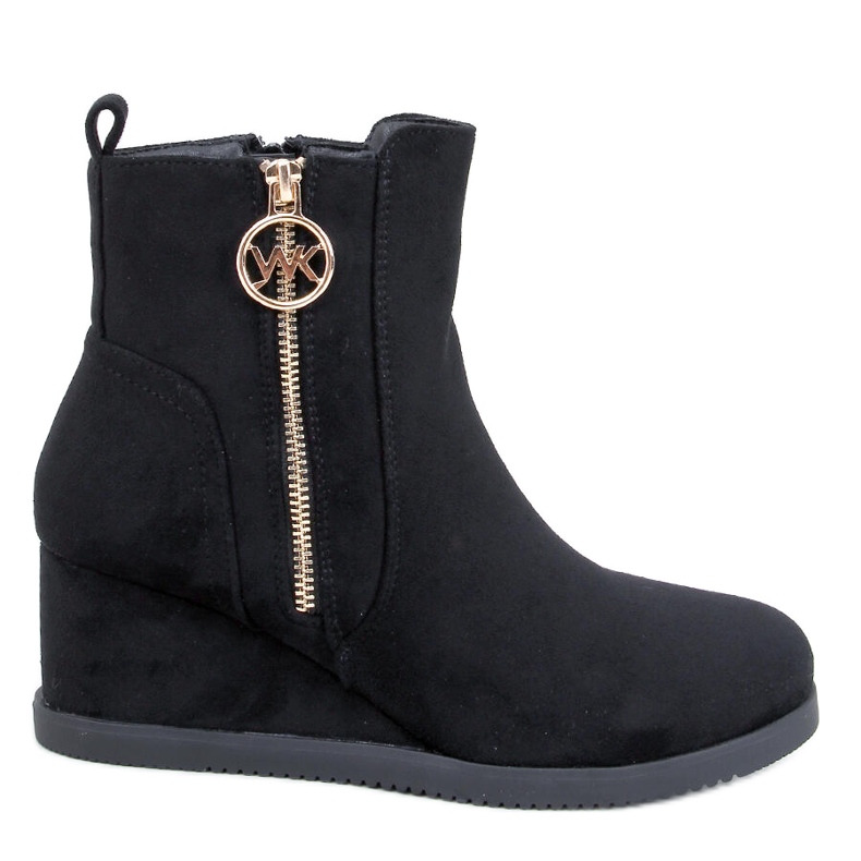 Vavin Crne gležnjače na klin sa zlatnim patentnim zatvaračem crno