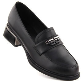 Ženske kožne cipele s ukrasnom petom, crne Vinceza 77102 crna