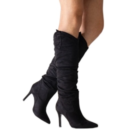 Aine crne čizme na visoku petu s volanima crna