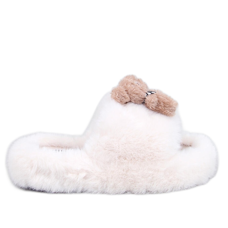 Bando Beige krznene papuče s medvjedićem bež