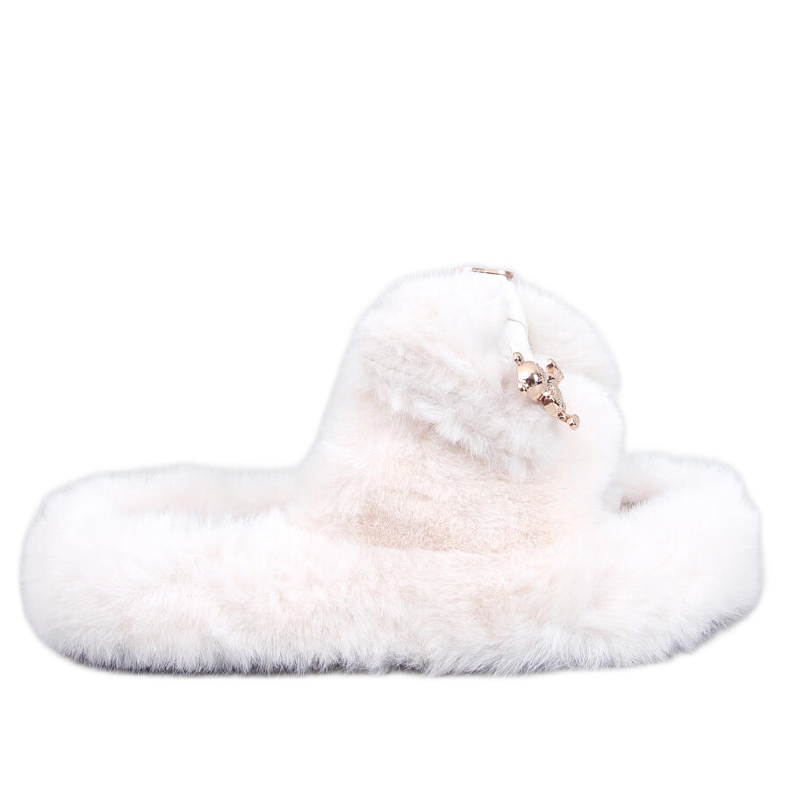 Burano Beige krznene papuče s mašnom i medvjedićem bež