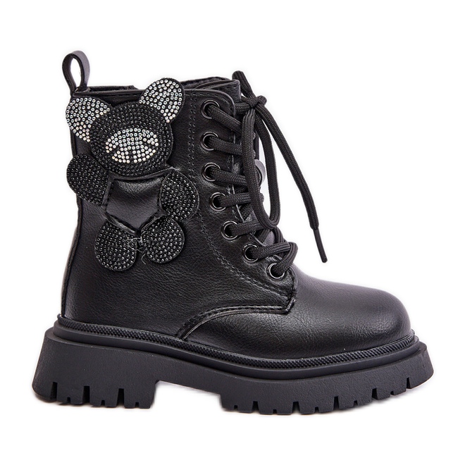 Izolirane gležnjače za djevojčice s medvjedićem i patentnim zatvaračem, Black Relobia crno