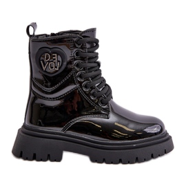 Lakirane čizme za djevojčice s krznenom postavom i patentnim zatvaračem, crna Evaliraea