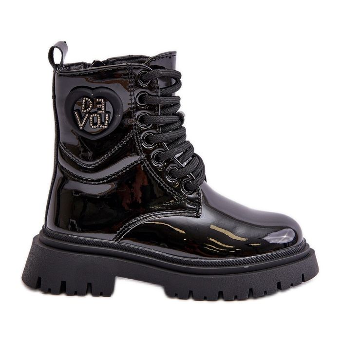 Lakirane čizme za djevojčice s krznenom postavom i patentnim zatvaračem, crna Evaliraea crno