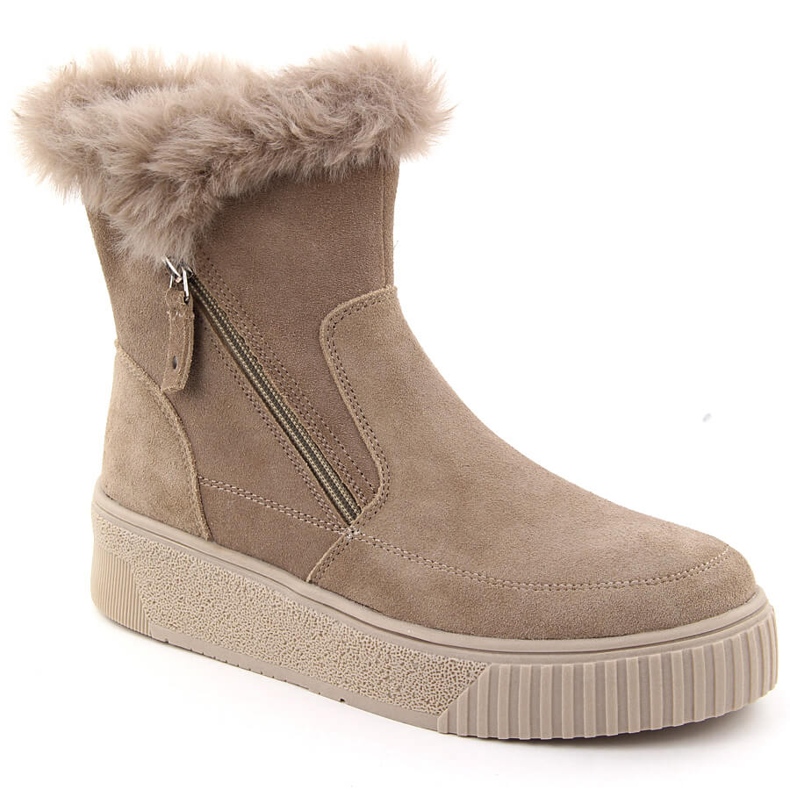 Bež antilop ženske kožne čizme s krznom Filippo DBT6484