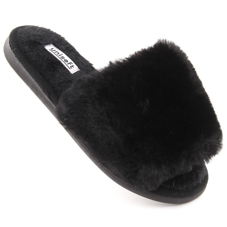 Ženske kućne papuče s krznom, crne Unisoft 6644 crno