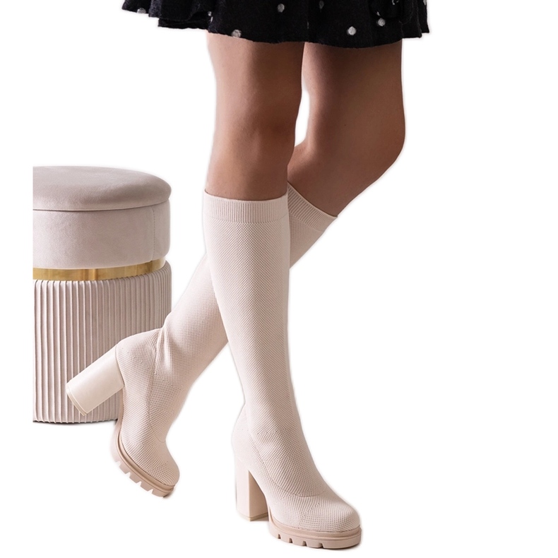 Bež Saria čizme s visokom petom