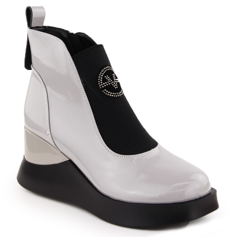 Sive ženske kožne čizme na wedge Vinceza 66703 siva