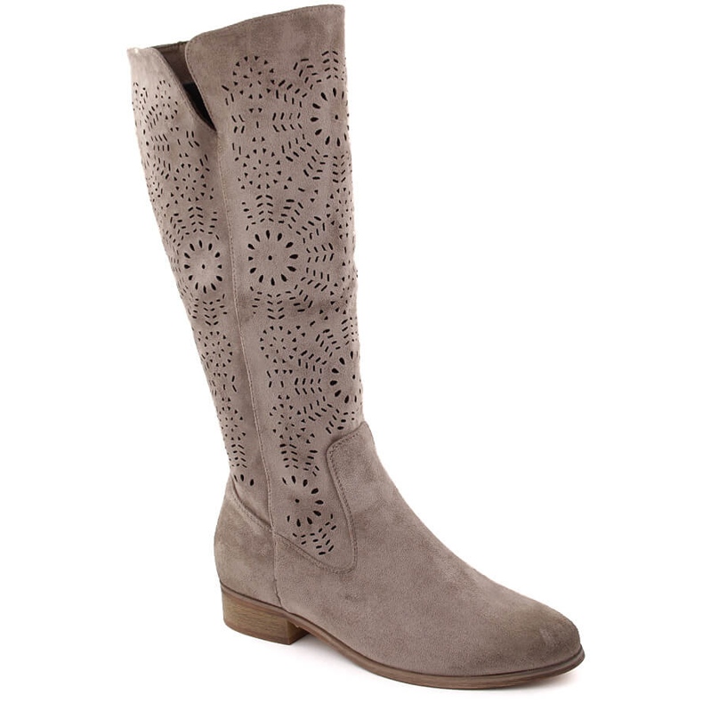 Ženske otvorene čizme s izolacijom od brušene kože kaki Potocki 12522 bež