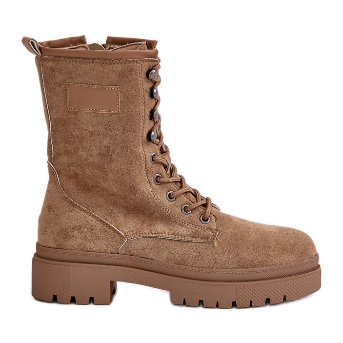 Ženske radničke čizme s patentnim zatvaračem od eko brušene kože, tamno bež Savalann