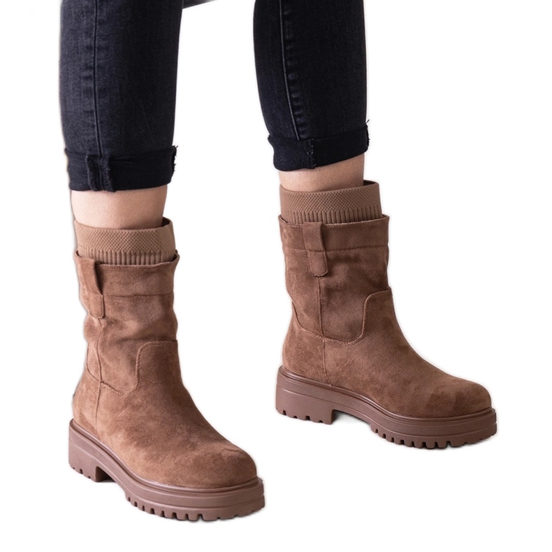 Smeđe gležnjače na natikače s Ralia čarapom smeđa