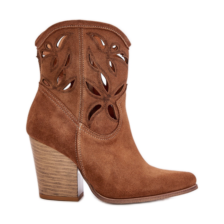 Lewski Shoes Kaubojske čizme od brušene kože s otvorenim uzorkom Lewski 3612 Smeđe bež