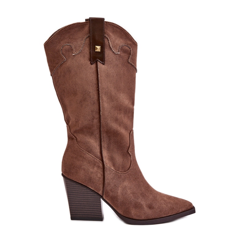 Izolirane kaubojske čizme na visoku petu, Eco Suede Brown, Hanivin smeđa